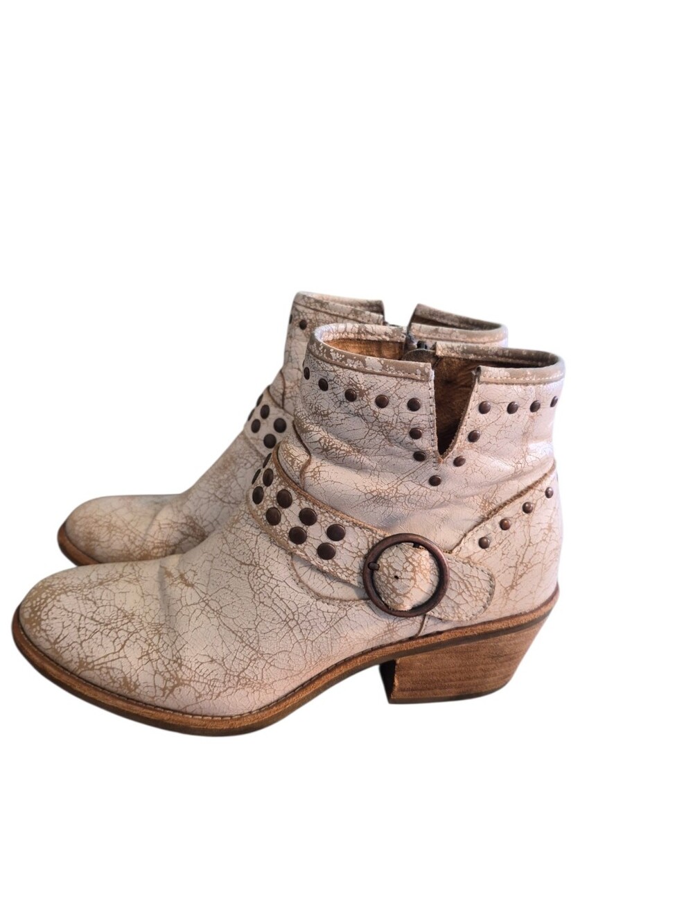 Sofft Cream Distressed Leather Studded Ankle Booties